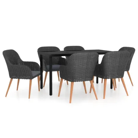 Ensemble à manger de jardin avec coussins 7 pcs Noir