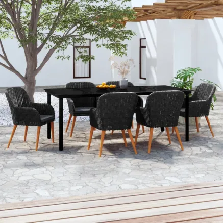 Ensemble à manger de jardin avec coussins 7 pcs Noir