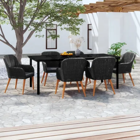 Ensemble à manger de jardin avec coussins 7 pcs Noir