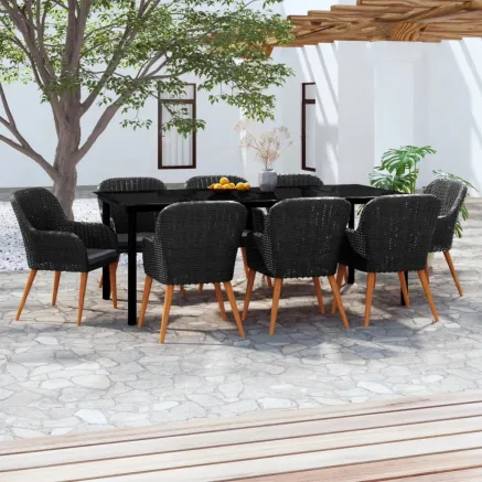 Ensemble à manger de jardin avec coussins 9 pcs noir