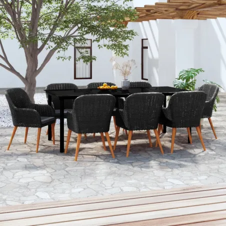 Ensemble à manger de jardin avec coussins 9 pcs noir