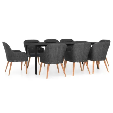 Ensemble à manger de jardin avec coussins 9 pcs noir 2