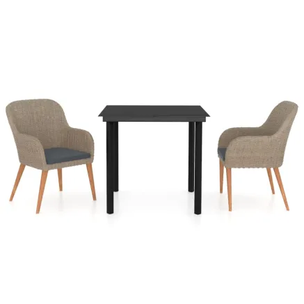 Ensemble à manger de jardin avec coussins 3 pcs marron 2