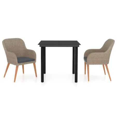 Ensemble à manger de jardin avec coussins 3 pcs marron