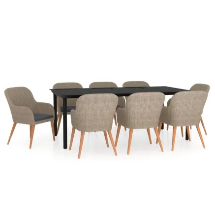 Ensemble à manger de jardin avec coussins 9 pcs marron 2