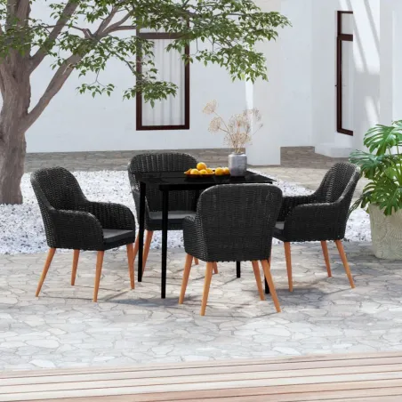 Ensemble à manger de jardin avec coussins 5 pcs Noir
