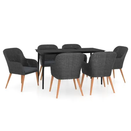Ensemble à manger de jardin avec coussins 7 pcs Noir