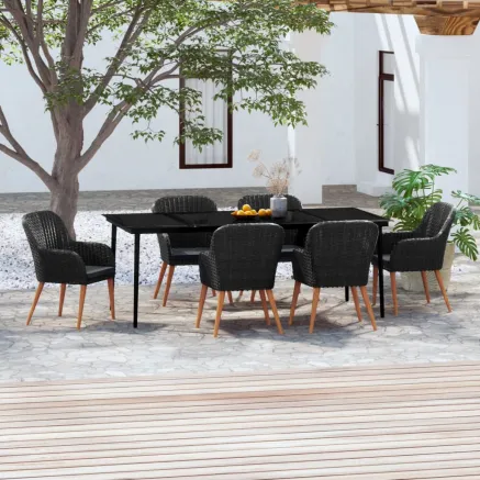 Ensemble à manger de jardin avec coussins 7 pcs Noir