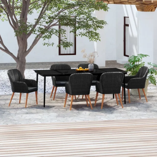 Ensemble à manger de jardin avec coussins 7 pcs Noir