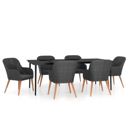 Ensemble à manger de jardin avec coussins 7 pcs Noir 2
