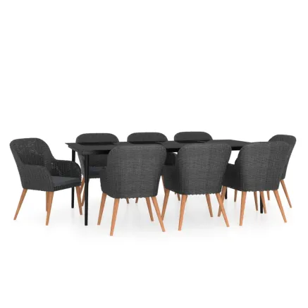 Ensemble à manger de jardin avec coussins 9 pcs noir 2