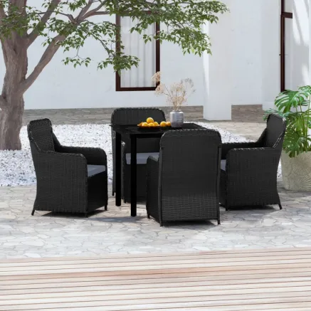 Ensemble à manger de jardin avec coussins 5 pcs Noir