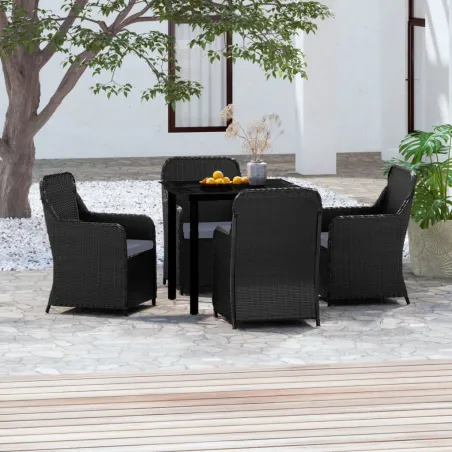 Ensemble à manger de jardin avec coussins 5 pcs Noir