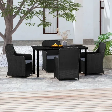 Ensemble à manger de jardin avec coussins 5 pcs Noir