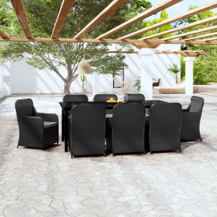 Ensemble à manger de jardin avec coussins 9 pcs noir