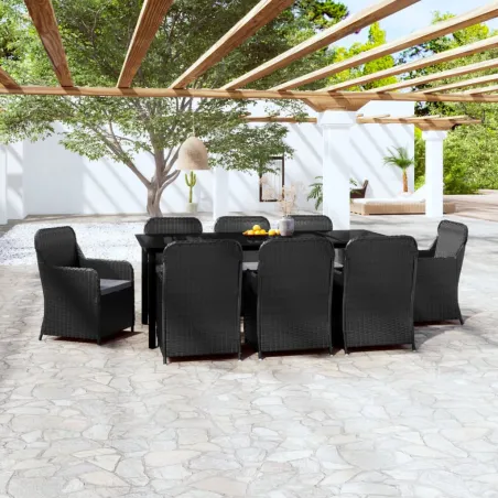 Ensemble à manger de jardin avec coussins 9 pcs noir