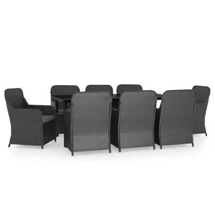 Ensemble à manger de jardin avec coussins 9 pcs noir 2