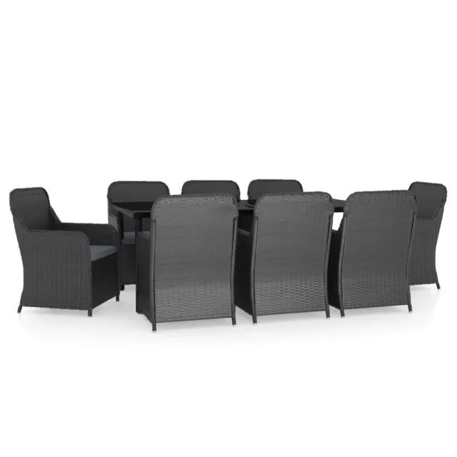 Ensemble à manger de jardin avec coussins 9 pcs noir