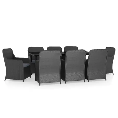 Ensemble à manger de jardin avec coussins 9 pcs noir