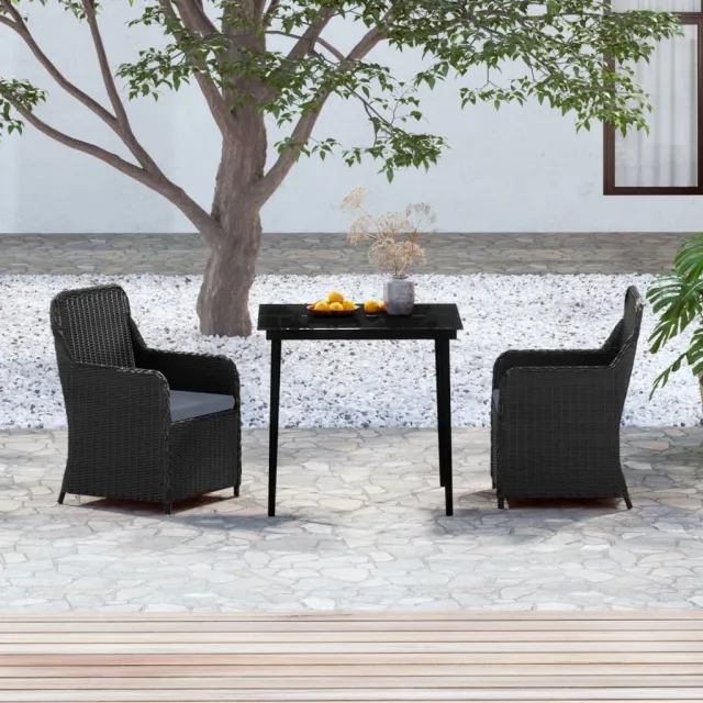 Ensemble à manger de jardin avec coussins 3 pcs noir