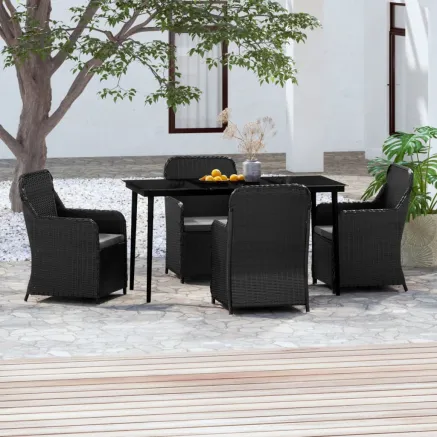 Ensemble à manger de jardin avec coussins 5 pcs Noir