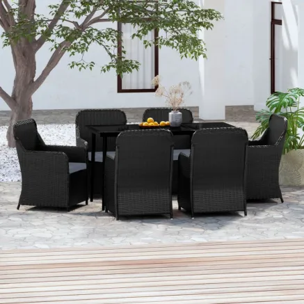 Ensemble à manger de jardin avec coussins 7 pcs Noir