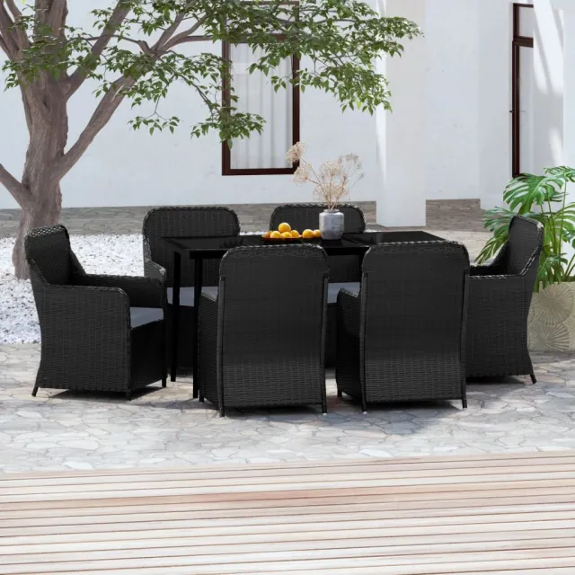 Ensemble à manger de jardin avec coussins 7 pcs Noir