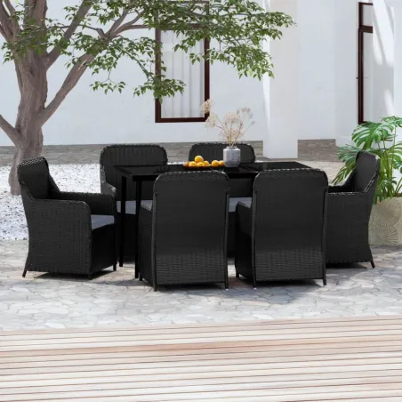 Ensemble à manger de jardin avec coussins 7 pcs Noir