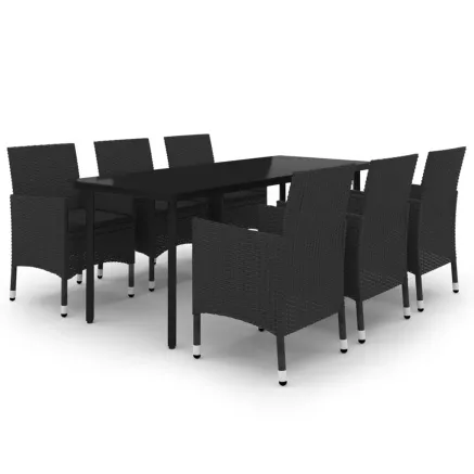 Ensemble à manger de jardin coussins 7 pcs Résine tressée Verre 2