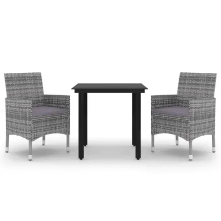 Ensemble à manger de jardin coussins 3 pcs Résine tressée Verre 2