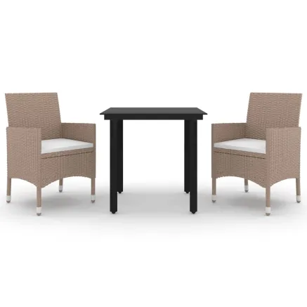 Ensemble à manger de jardin coussins 3 pcs Résine tressée Verre 2