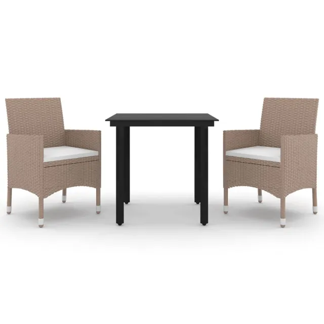 Ensemble à manger de jardin coussins 3 pcs Résine tressée Verre