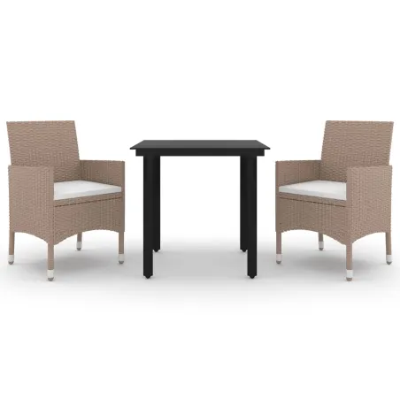 Ensemble à manger de jardin coussins 3 pcs Résine tressée Verre
