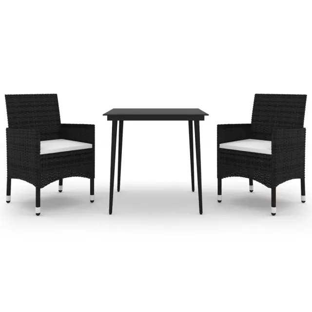 Ensemble à manger de jardin coussins 3 pcs Résine tressée Verre