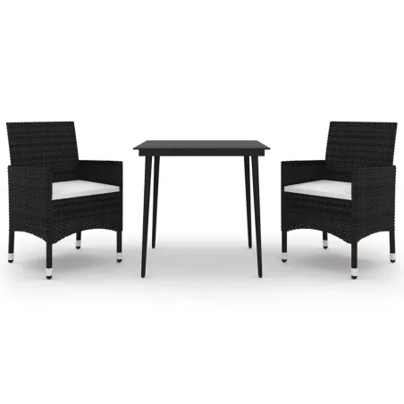 Ensemble à manger de jardin coussins 3 pcs Résine tressée Verre