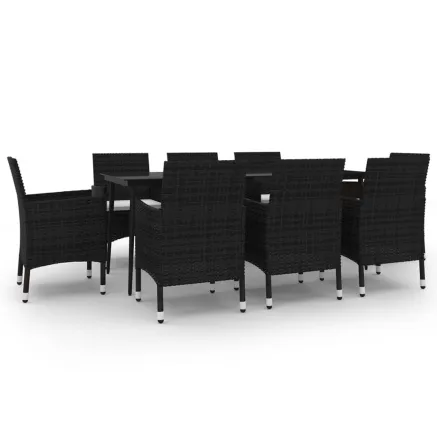 Ensemble à manger de jardin coussins 9 pcs Résine tressée Verre 2