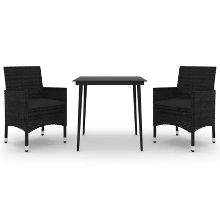 Ensemble à manger de jardin coussins 3 pcs Résine tressée Verre 2