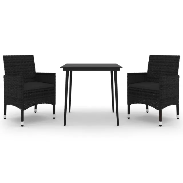 Ensemble à manger de jardin coussins 3 pcs Résine tressée Verre