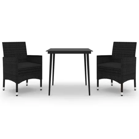 Ensemble à manger de jardin coussins 3 pcs Résine tressée Verre