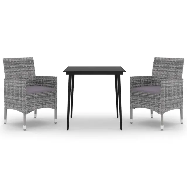 Ensemble à manger de jardin coussins 3 pcs Résine tressée Verre