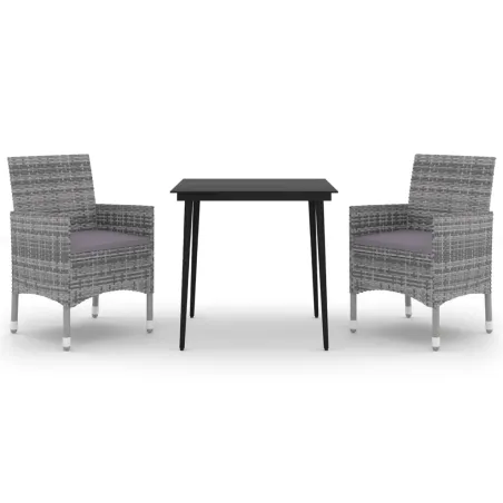 Ensemble à manger de jardin coussins 3 pcs Résine tressée Verre