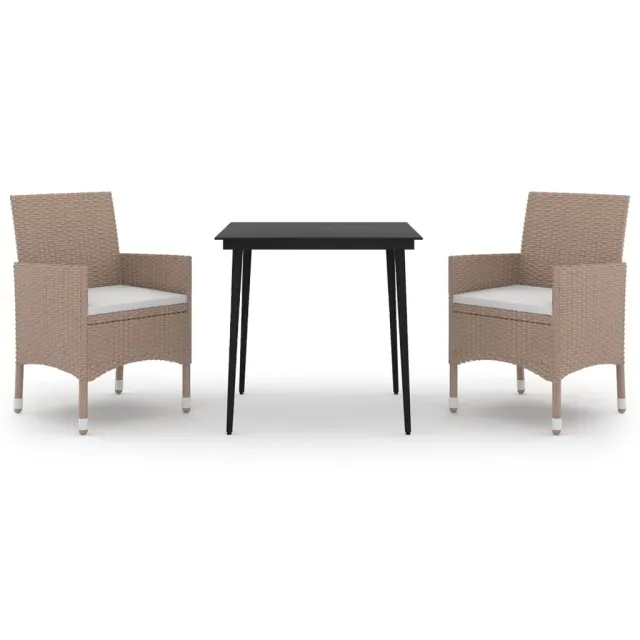 Ensemble à manger de jardin coussins 3 pcs Résine tressée Verre