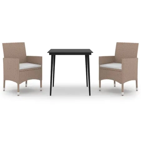 Ensemble à manger de jardin coussins 3 pcs Résine tressée Verre