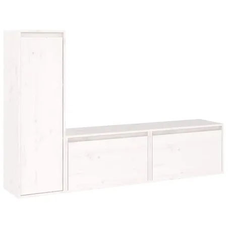 Meubles TV 3 pcs Blanc Bois massif de pin