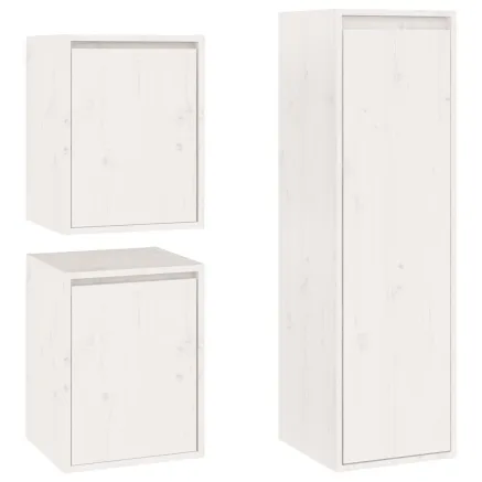 Meubles TV 3 pcs Blanc Bois massif de pin 2