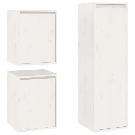 Meubles TV 3 pcs Blanc Bois massif de pin