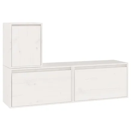 Meubles TV 3 pcs Blanc Bois massif de pin 2