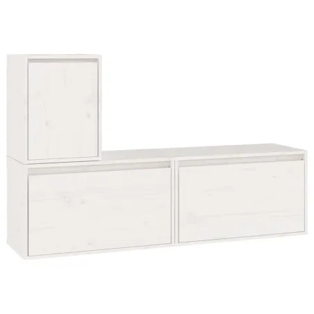 Meubles TV 3 pcs Blanc Bois massif de pin
