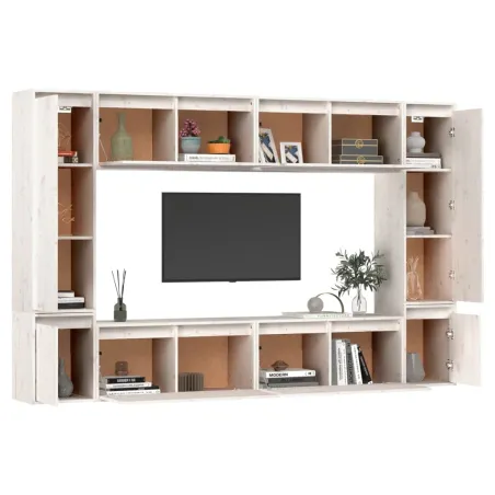 Meubles TV 8 pcs Blanc Bois massif de pin