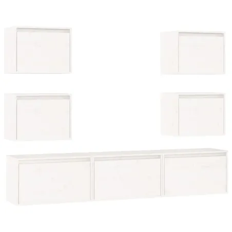 Meubles TV 7 pcs Blanc Bois massif de pin